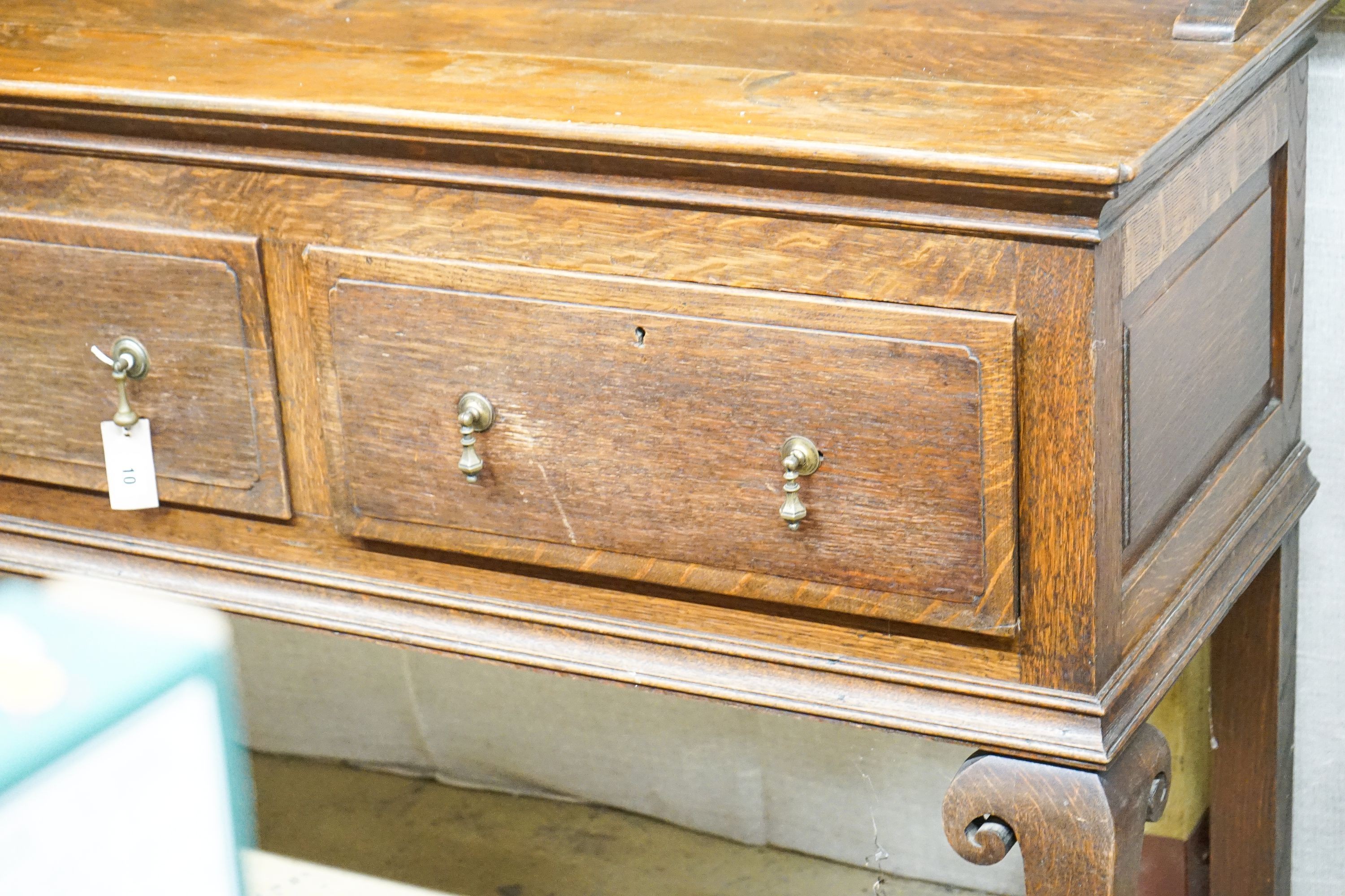 A Victorian oak dresser, width 182cm, depth 51cm, height 206cm